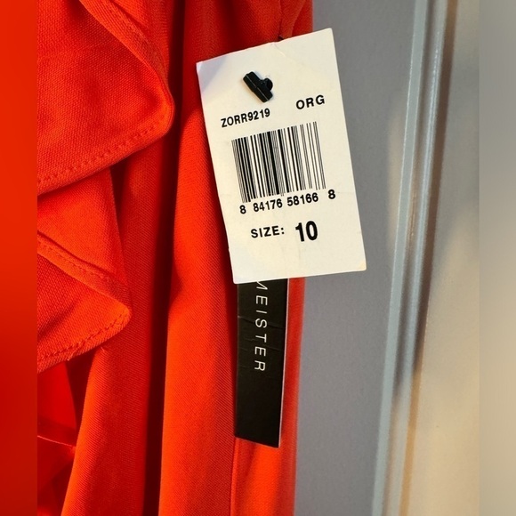 David Meister One Shoulder Buckle Ruffle Stretch Rayon Jersey Dress - Picture 2 of 8